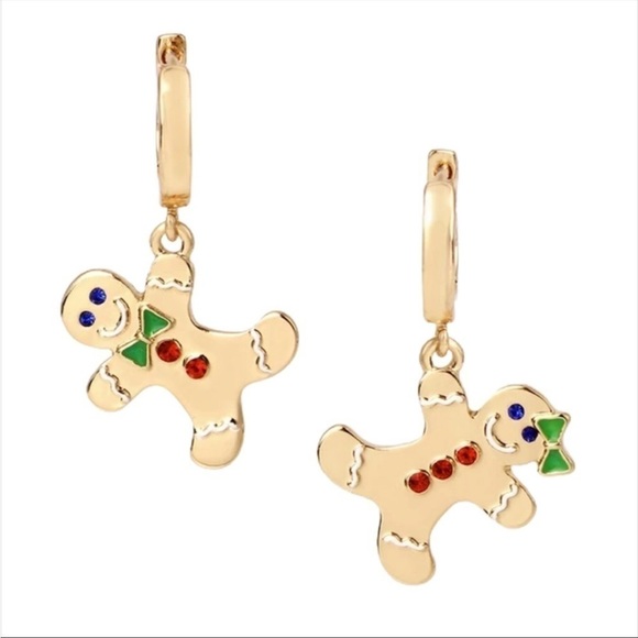 𝅺BETSEY Johnson Gingerbread Drop Earrings Gold Tone - Picture 1 of 4
